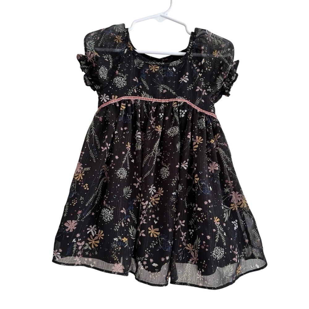 Pippa & Julie Black Floral Metallic Holiday Dress Short Sleeve Baby Girl 18M